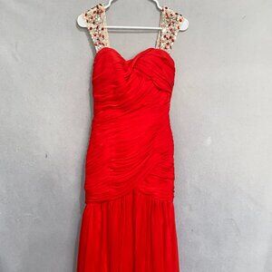 Dressale Red Chiffon Beaded Strap Formal Dress Prom Evening Gown SMALL
